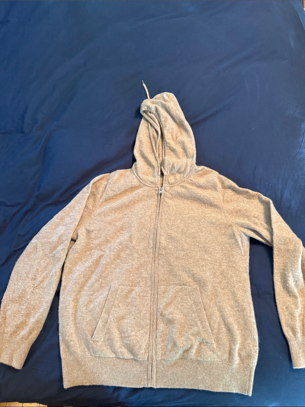 Quince Taupe Hooded Cashmere Zip Cardigan
